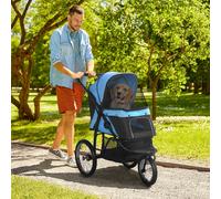PawHut Dog Pram Dog Stroller Jogger Foldable Pet Pushchair for Medium, Small Dogs, w/ Rubber Wheels, Washable Cushion - Blue Green
