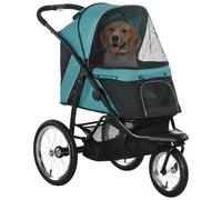 PawHut Dog Pram, Dog Stroller Jogger Foldable Pet Pushchair for Medium, Small Breeds, w/Rubber Wheels, Washable Cushion, Green