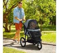 PawHut Pet Stroller Jogger for Medium Small Dogs, Foldable Cat Pram Dog Pushchair with Adjustable Canopy, 3 Big Wheels, Grey Aosom UK