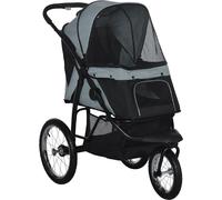 PawHut Pet Stroller Jogger for Medium Small Dogs, Foldable Cat Pram Dog Pushchair with Adjustable Canopy, 3 Big Wheels, Grey Aosom UK
