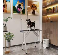 PawHut 32" Foldable Dog Grooming Table Pet Drying Beauty Table Adjustable Fixed Arm Rubber Top, Black
