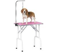 PawHut 32" Foldable Dog Grooming Table Adjustable Fixed Arm Rubber Top Pink