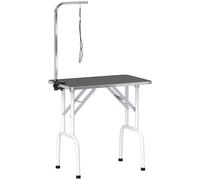 PawHut 32" Foldable Dog Grooming Table Pet Drying Beauty Table Adjustable Fixed Arm Rubber Top, Black