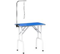 PawHut 32" Foldable Dog Grooming Table Pet Drying Beauty Table Adjustable Fixed Arm Rubber Top, Blue