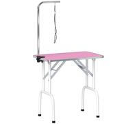 PawHut 32" Foldable Dog Grooming Table Pet Drying Beauty Table Adjustable Fixed Arm Rubber Top, Pink