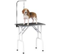 PawHut 32" Foldable Dog Grooming Table with 20-60cm Adjustable Arm, Black | Pet Drying Beauty Table, Rubber Top