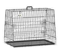 PawHut 35"(90 cm) Car Dog Crate Medium Large Collapsible Slanted Travel Dog Cage with Tray for Car Boot