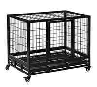 PawHut 36" Heavy Duty Metal Dog Crate Pet Cage with Tray Wheeled Dog Kennel - Black (Medium)