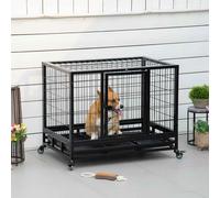 PawHut 36" Heavy Duty Metal Dog Crate Pet Cage with Tray Wheeled Dog Kennel - Black (Medium) Black