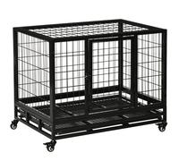 PawHut 38" Heavy Duty Metal Dog Kennel Pet Cage with Crate Tray and Wheels - Black (Medium)