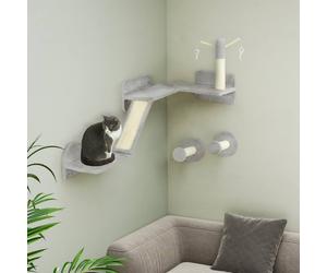 Pawhut 3Pcs Corner Design Cat Wall Shelves Furniture, Light Grey Light Grey