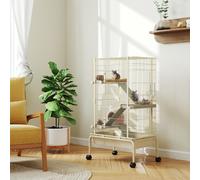PawHut 4 Levels Rolling Small Animal Cage, Rabbit Cage with 15cm Deep Bottom - Beige - Steel, PP - 1
