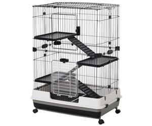 PawHut 4-Level Small Animal Cage, Ferret Cage, 81x52.5x114 cm Black | Indoor Bunny House, for Ferrets, Chinchillas, w/ Wheels, Slide-Out Tray