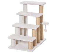 PawHut 4 Levels Cat Steps, Pet Stairs Carpeted Ladder, Kitten Tree Climber with Scratching Posts, Hanging Play Ball, Side Step, for High Bed, Sofa, Wh