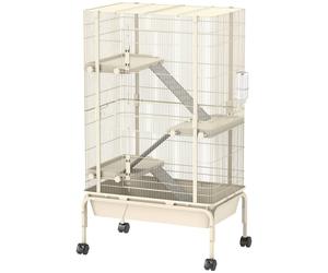 Pawhut 4 Levels Rolling Small Animal Cage, Rabbit Cage With 15Cm Deep Bottom In Beige Beige