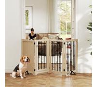 PawHut 4 Panel Freestanding Pet Gate Foldable with Door for Stairs, Doorway