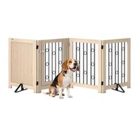 Pawhut 4 Panel Freestanding Pet Gate Foldable With Door For Stairs, Doorway In Natural Natural