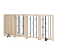 PawHut 4 Panel Freestanding Pet Gate Foldable with Door for Stairs, Doorway