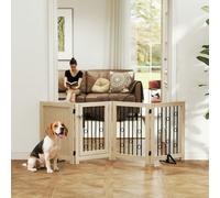 PawHut Freestanding Pet Gate, Foldable Dog Gate with Lockable Door, Metal Support Feet & 360° Flexible Hinges, 4 Panel Indoor Safety Dog Barrier for House, Stairs, Doorway, 205 x 30.5 x 70 cm, Oak
