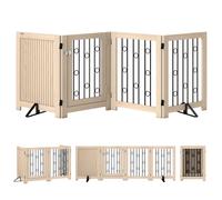 PawHut 4 Panel Freestanding Pet Gate, Indoor Dog Barrier with Lockable Door, Support Feet, 360° Flexible Hinges, Oak