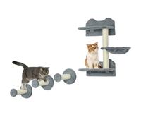 PawHut 4 Piece Cat Shelf Cat Wall Furniture Wall-Mounted Cat Tree for Indoor Cat w/Hammock, Steps, Platforms, Scratching Post - Grey, 40 x 28 x 73 cm