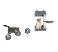 PawHut 4 Piece Cat Shelves Cat Wall Furniture Wall-Mounted Cat Tree for Indoor Cat w/Hammock, Steps, Platforms, Scratching Post - Grey
