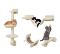 PawHut 4 Piece Cat Shelves, Cat Wall Furniture with Hammock, Beige | Scratching Posts, Soft Ladder, Steps, Jump Platforms, Indoor Kittens, Space Saving
