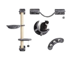 PawHut 4 Piece Cat Shelves, Cat Wall Furniture with Hammock, Dark Grey | Scratching Posts, Soft Ladder, Steps, Jump Platforms, Hanging Ball, Indoor Kittens, Space Saving