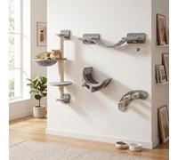 Pawhut Cat Wall Furniture W/ Hammock, Ladder, Platforms In Grey Grey