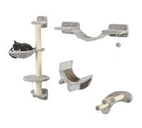 PawHut 4 Piece Cat Shelves, Cat Wall Furniture with Hammock, Scratching Posts, Soft Ladder, Steps, Jump Platforms, for Indoor Kittens - Grey