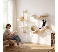 Pawhut 4 Piece Cat Wall Furniture Hammock Ladder Steps Plush Sisal Beige