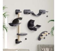 PawHut 4-Piece Cat Wall Furniture w/ Hammock, Ladder, Platforms - Dark Grey, Grey