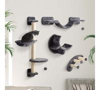 PawHut 4 Piece Cat Wall Furniture Hammock Ladder Steps Plush Sisal Dark Grey