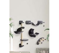 Pawhut 4 Piece Cat Wall Furniture Hammock Ladder Steps Plush Sisal Dark Grey Grey