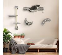 PawHut 4 Piece Cat Wall Furniture Hammock Ladder Steps Plush Sisal Grey