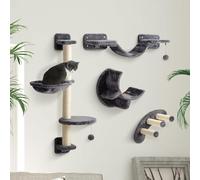 PawHut 4-Piece Cat Wall Furniture w/ Hammock, Ladder, Platforms - Dark Grey, Grey