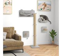 PawHut 4-Piece Cat Wall Shelves, Scratching Post, Steps & Jumping Platform, Grey