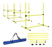 PawHut 4 Piece Dog Agility Training Equipment for Dog Agility Course with Adjustable Height Jump Bars Included Carry Bag & Displacing Top Bar Yello