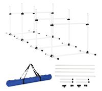 PawHut 4 Piece Dog Agility Training Equipment for Dog Agility Course with Adjustable Height Jump Bars Included Carry Bag & Displacing Top Bar White