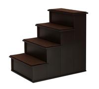 PawHut 4 Step Dog Steps for Bed, Wooden Dog Steps for Sofa, Pet Stairs for Bed Couch with Non-Slip Carpet for Cats and Puppies, 40 x 59 x 54.2 cm, Dark brown