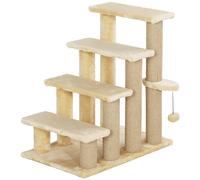 PawHut 4-step Pet Stairs with Scratching Posts, Platforms, Toy Ball, Beige