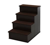 PawHut 4 Step Wooden Dog Steps Pet Stairs Cat Ladder for Bed Couch, Dark Brown