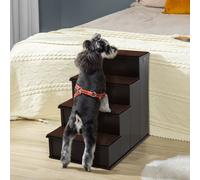 PawHut 4-Step Wooden Pet Stair Steps with Soft Short Plush Cushions Dog Ladder for Bed