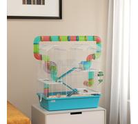 PawHut 4 Tier Hamster Cage with Tube, Exercise Wheel, Hut, Water Bottle, Food Dish, Ramps, DIY Design, Large Hamster Cage for Dwarf, Light Blue