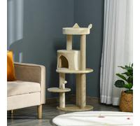 PawHut 4 Tiers 104cm Cat Tree w/ Scratching Posts Perches Hanging Ball, Cream