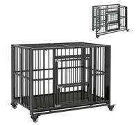 PawHut 43" Foldable Heavy Duty Dog Crate w/Locks, Removable Tray, Wheels | Dog Cage, Double Locks, Removable Tray, Openable Top, Double Doors, Indoor Outdoor Use