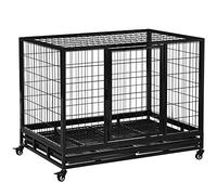 PawHut Dog Cage Pet Metal Heavy Duty with Wheels and Cate Tay fo Kennel Black M