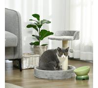 PawHut 44cm Cat Tree Tower with Scratch Post, Platforms, Ball, Light Grey