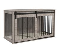 PawHut 46.46'' Dog Crate Furniture with Removable Cushion & Security Latch Reinforced Steel Dog Cage for Medium Dogs - Walnut Brown Aosom UK