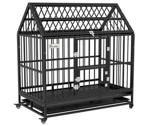 PawHut 48 Inch Heavy Duty Dog Crate On Wheels W/ Removable Tray - Openable Top | TJ Hughes Black
